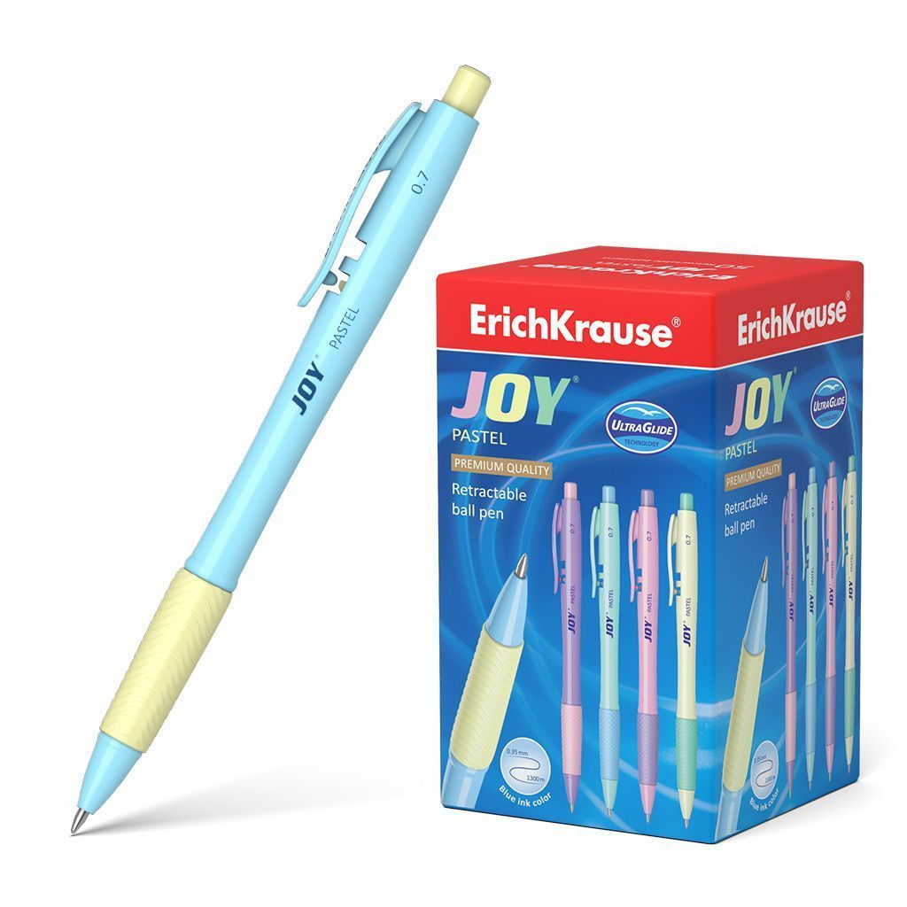 Цена за 2 шт. Ручка шариковая автоматическая ErichKrause Ultra Glide Technology JOY Pastel синяя 0,7 мм,...