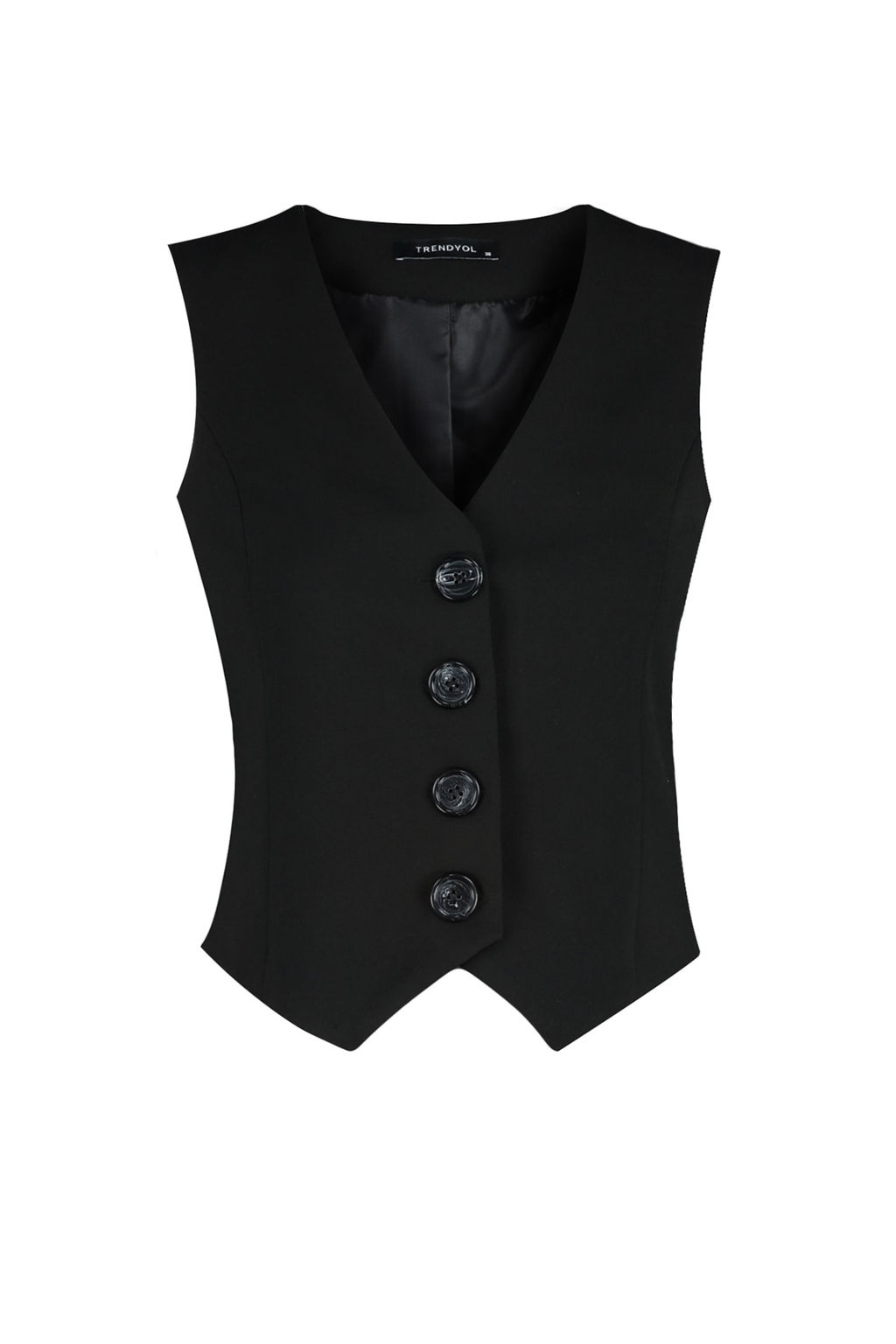 Siyah Premium Dugmeli Crop Dokuma Yelek TWOAW24YE00061