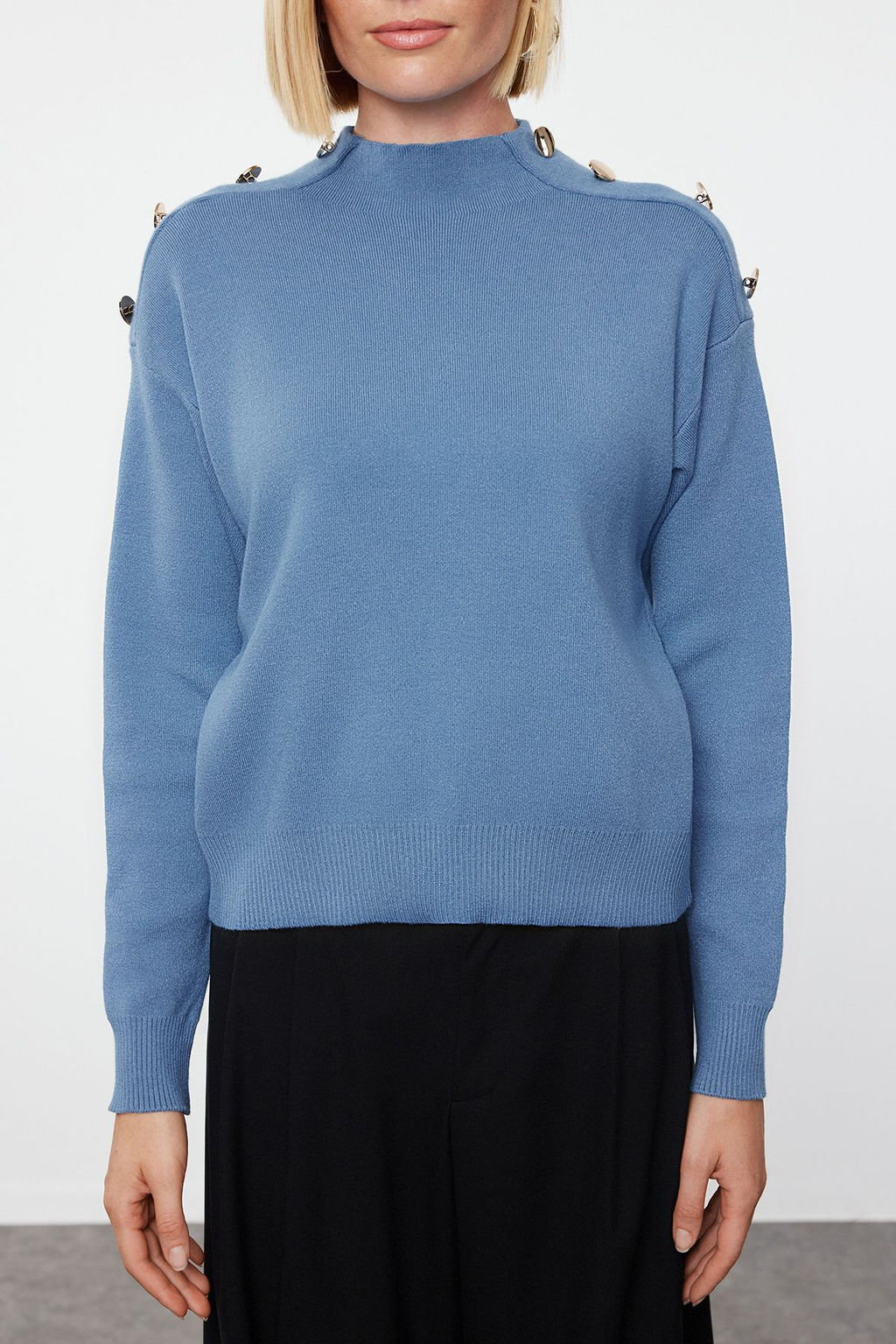 Indigo Dugme Detayl? Triko Kazak TWOAW24KZ00370 - Trendyolmilla фото 3