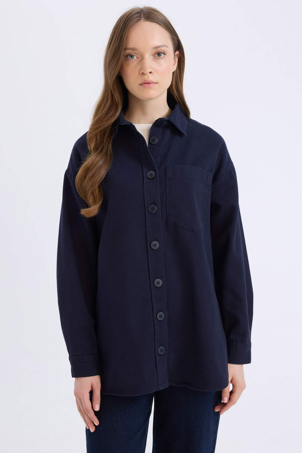 Relax Fit Basic Duz Gabardin Uzun Kollu Gomlek Tunik - Defacto фото 3