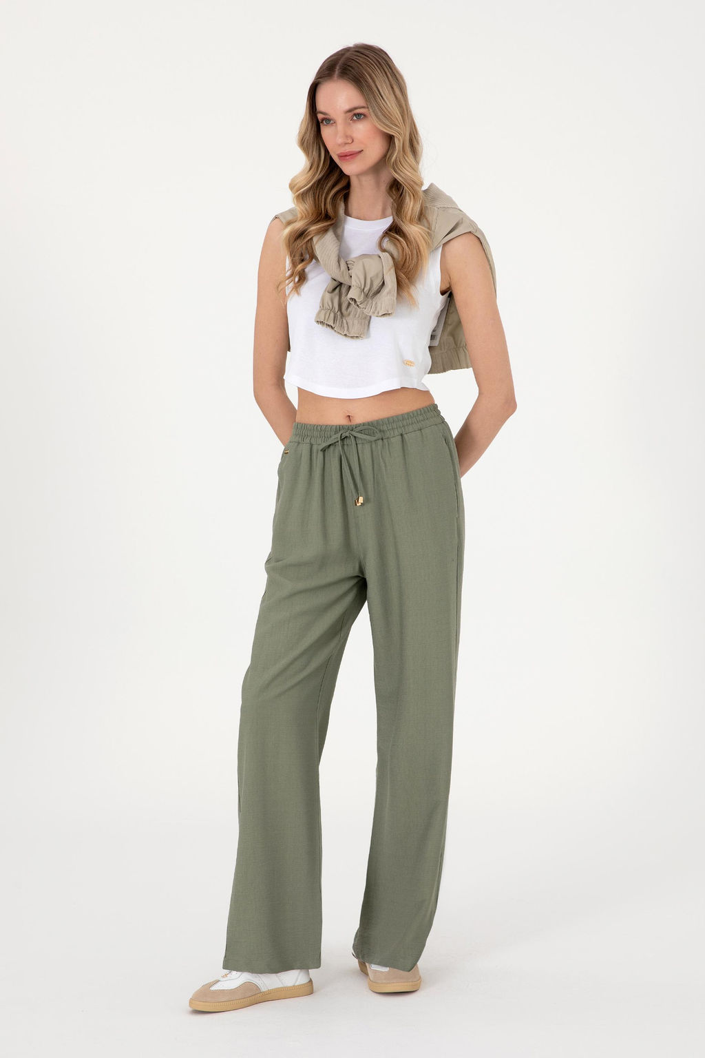 Kad_n Koyu Haki Loose Relax Fit Kanvas Pantolon