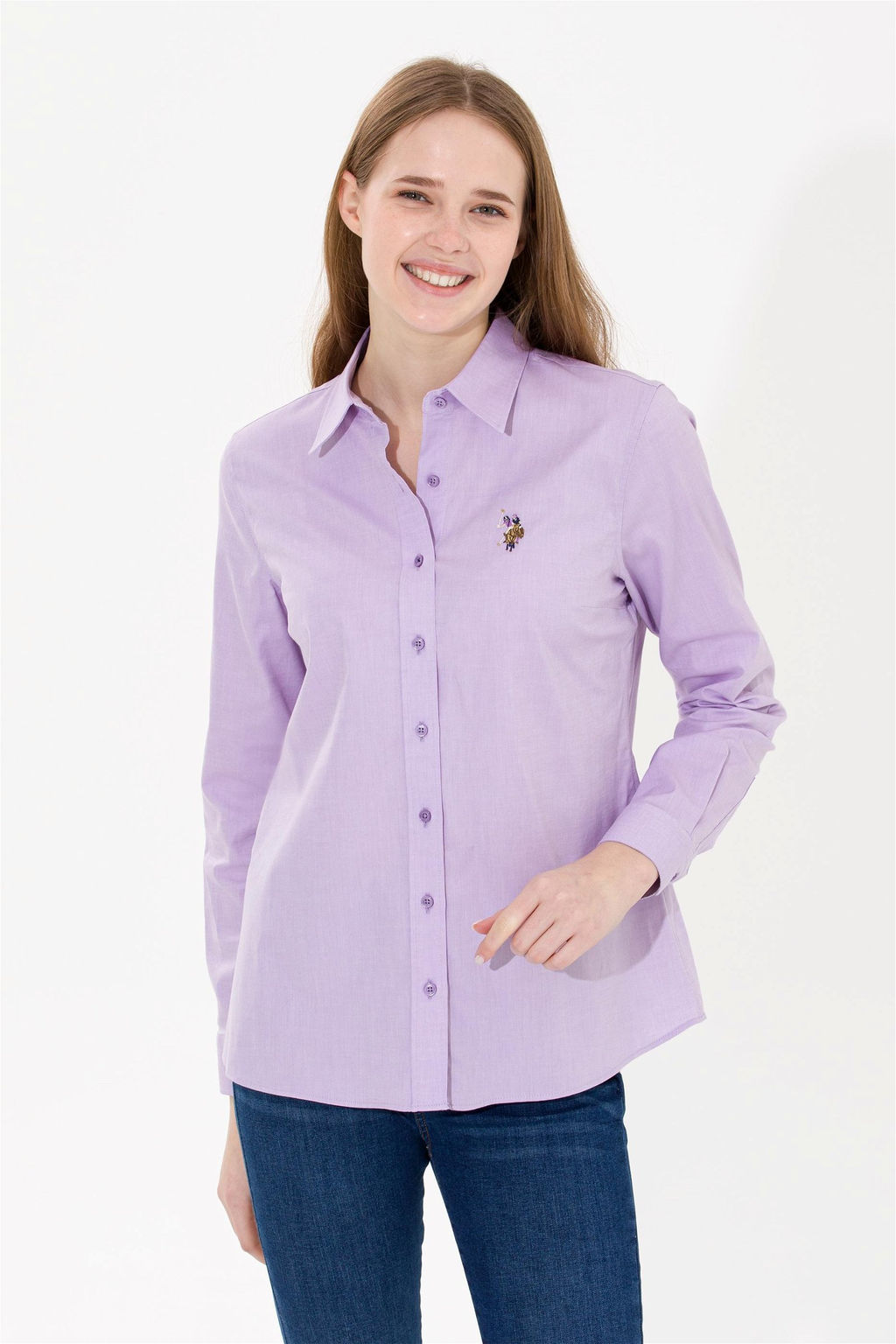 Женская сиреневая базовая рубашка с длинным рукавом - U.s. polo assn фото 7