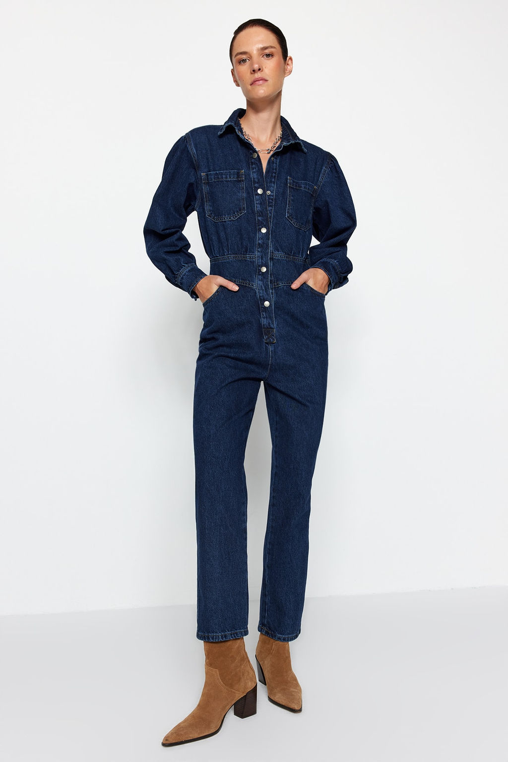 TRENDYOLMILLA Lacivert Balon Kollu Denim Tulum TWOAW22TU0041  фото 2