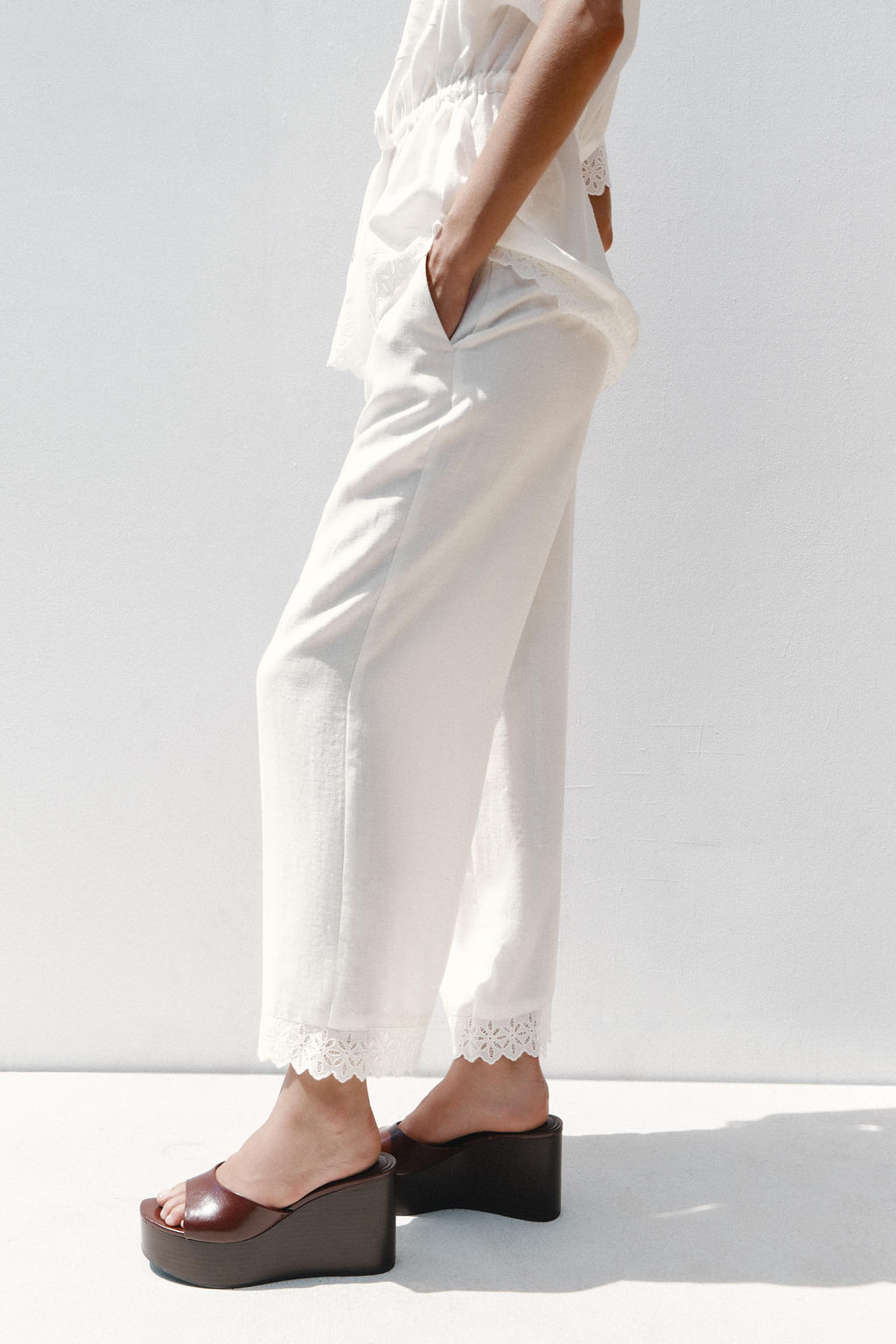 RAMIE TROUSERS WITH LACE TRIM
