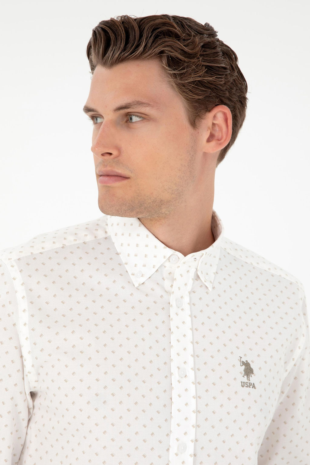 Мужская рубашка светло-хаки с длинным рукавом - U.s. polo assn фото 2