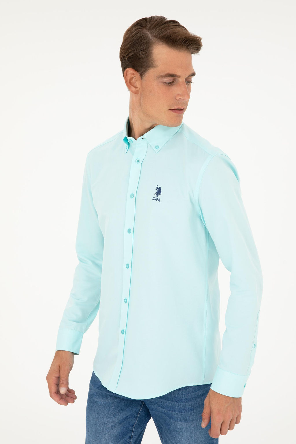 Мужская базовая рубашка зеленого цвета с длинным рукавом Неожиданная скидка в корзине - U.s. polo assn фото 3
