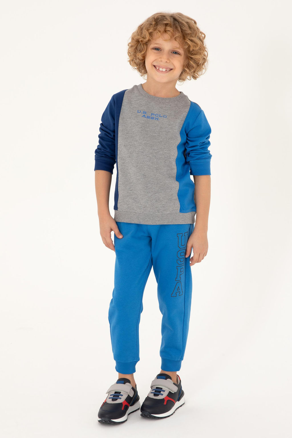 Серый меланжевый свитшот с круглым вырезом для мальчиков - U.s. polo assn фото 2