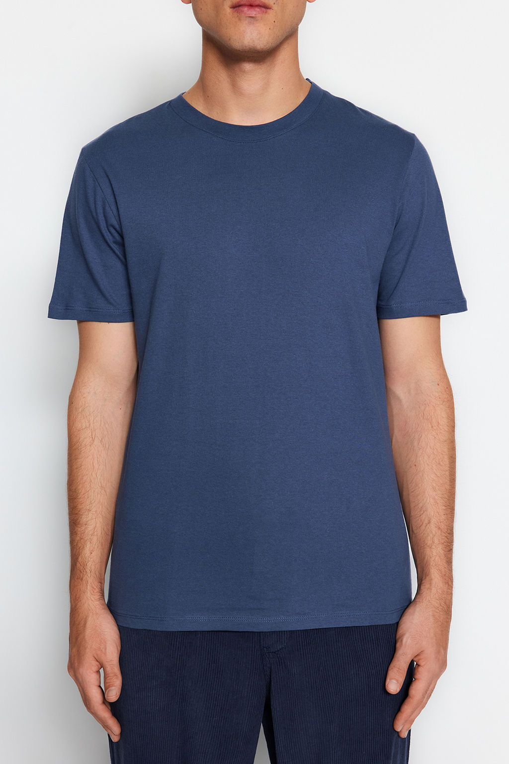 Gri-Ekru-Indigo Slim/Dar Kesim Bisiklet Yaka Basic %100 Pamuklu 3lu Paket T-Shirt TMNSS19BO0007