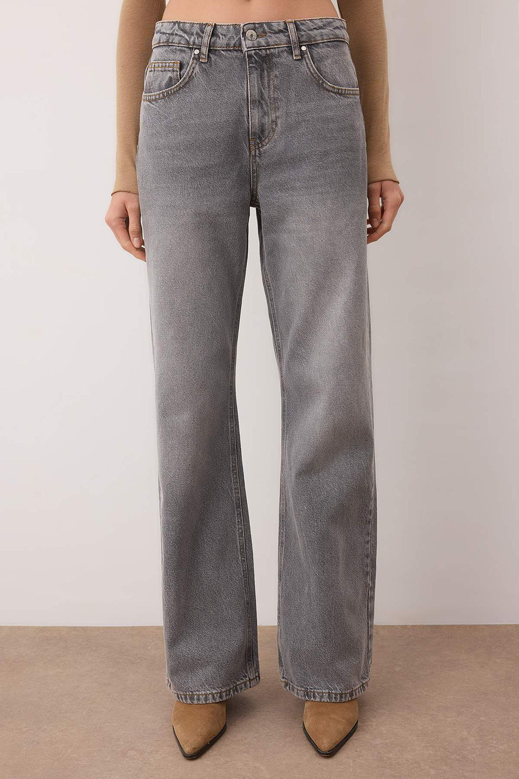 Gri Yuksek Bel Wide Leg Jeans TWOAW26JE00007