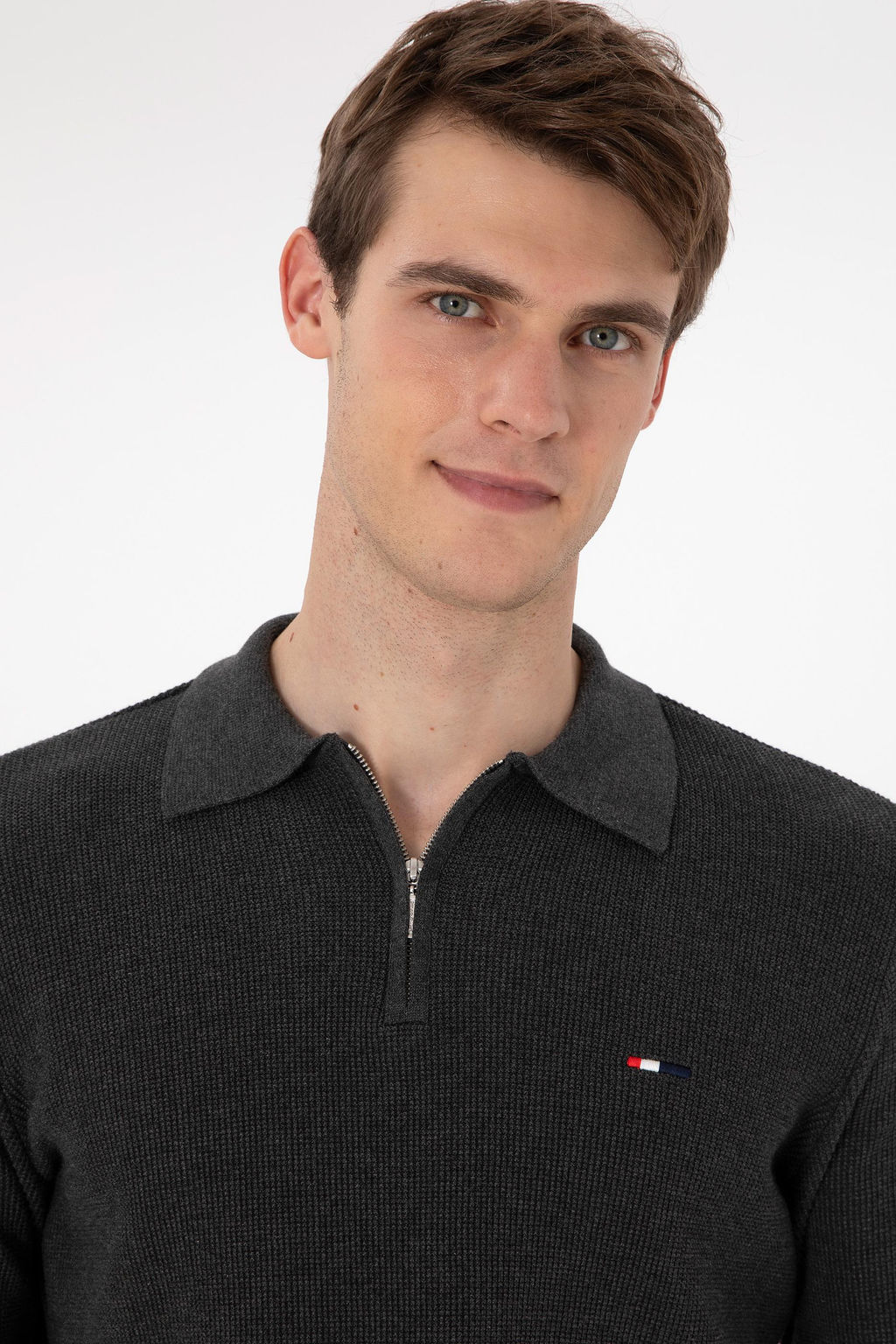Erkek Regular Fit Yar_m Fermuarl_ Antrasit Melanj Basic Kazak - U.s. polo assn фото 2