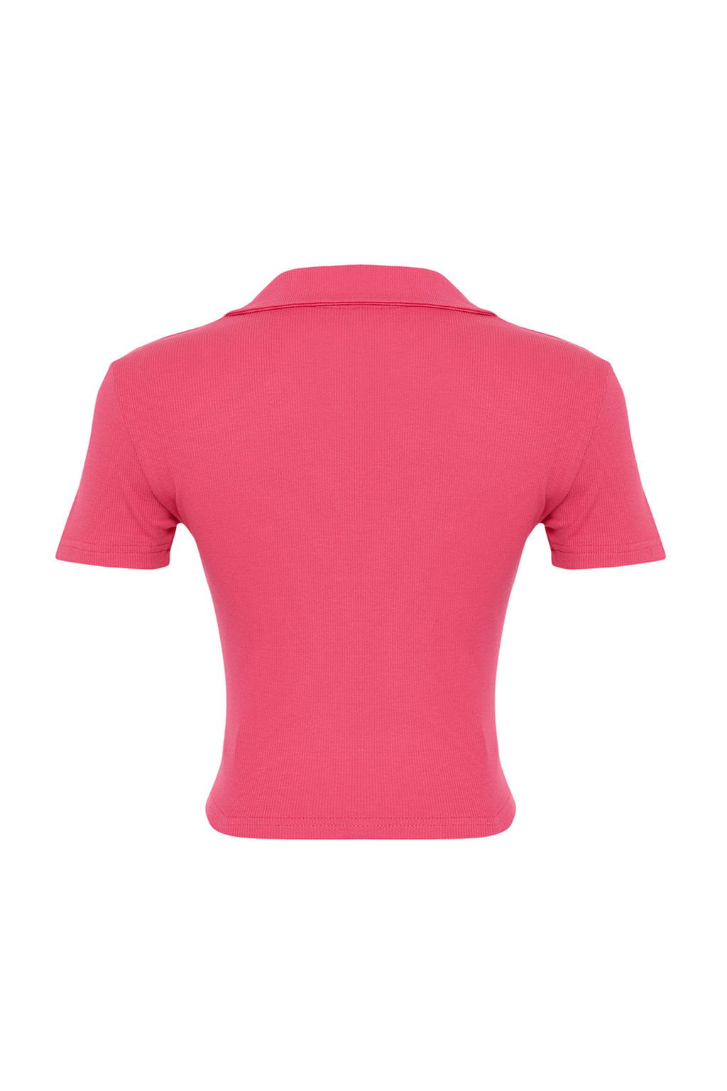 Fusya Fitted/Vucuda Oturan Crop Polo Yaka Fitilli Esnek Orme Bluz TWOSS21BZ0038