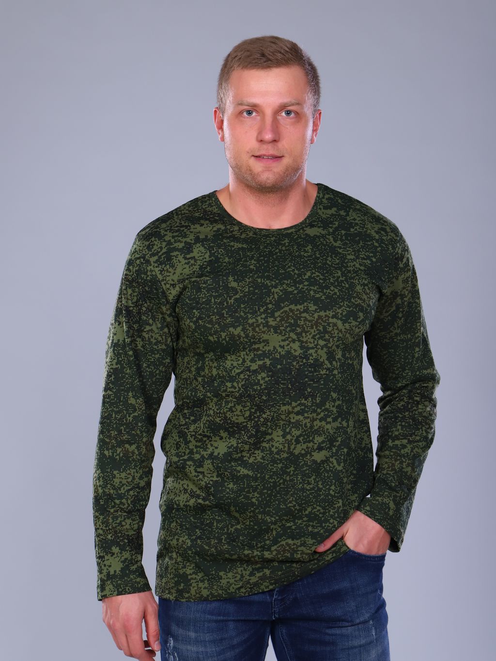 Футболка мужская длинный рукав из кулирки цифра зеленый - Амадэль фото 4