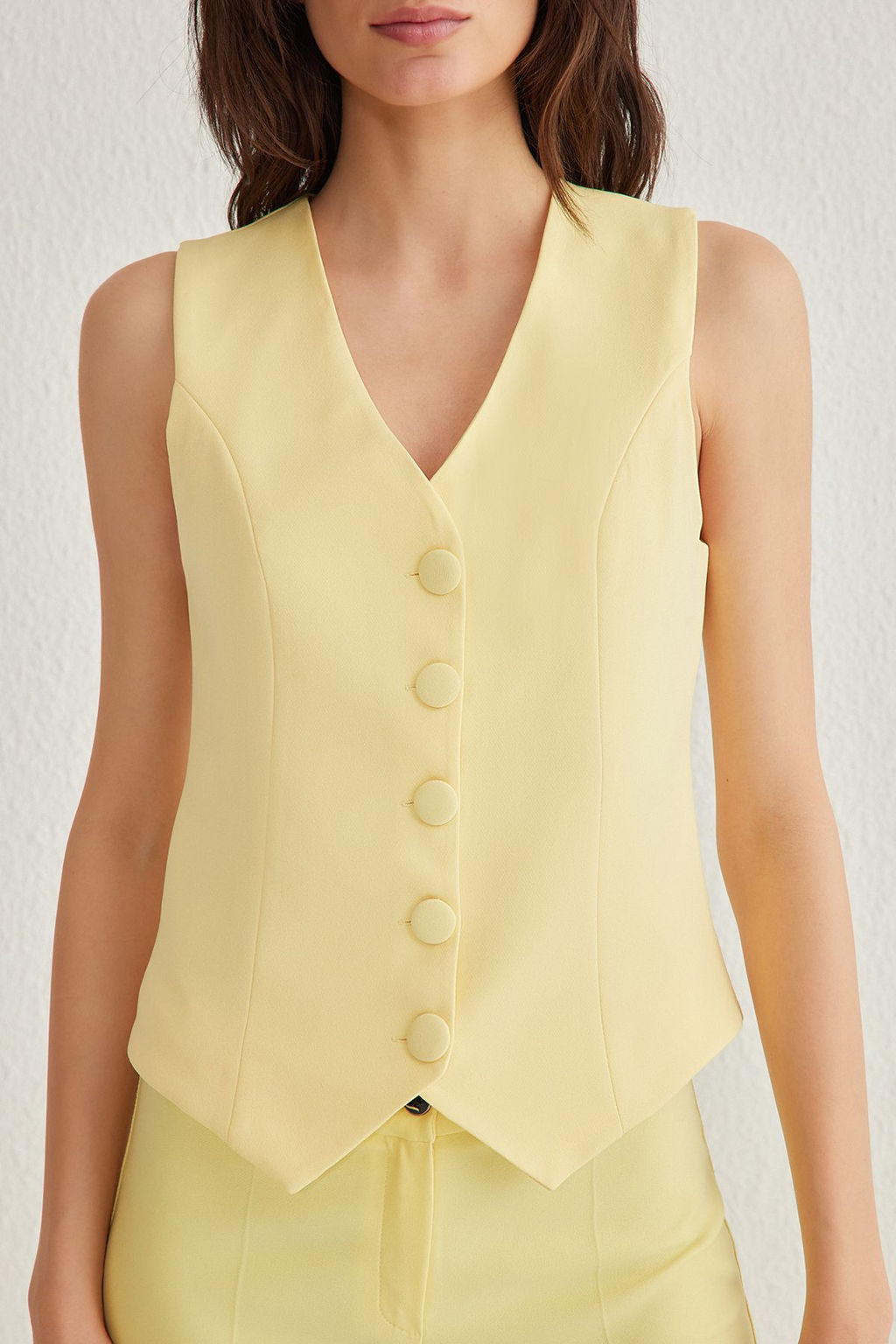 Sar? Fitted Dugmeli Crop Dokuma Yelek TWOSS21YE0009