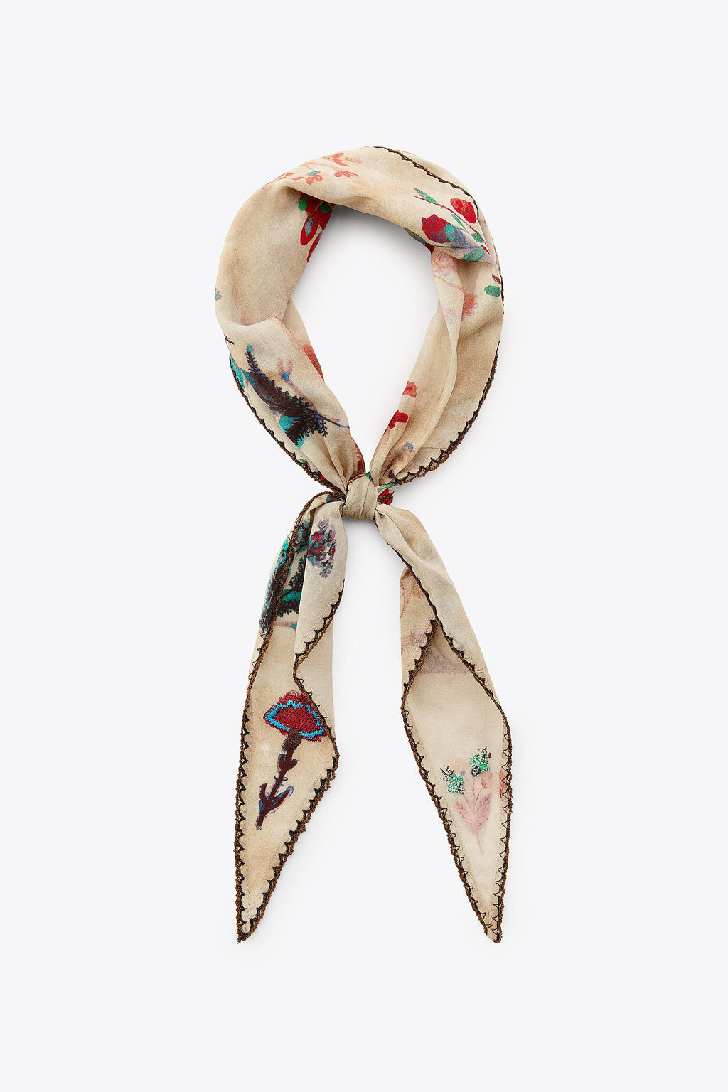 BANDANNA WITH EMBROIDERED FLORALS AND LACE TRIM - Zara фото 4