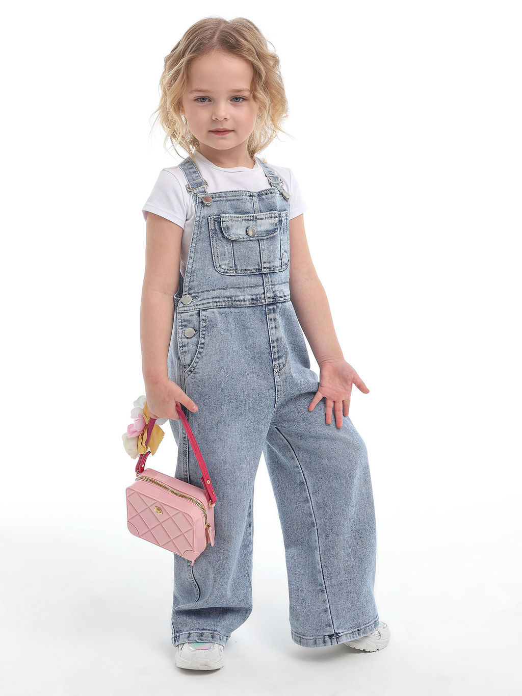 Полукомбинезон джинсовый для девочек - Синий мир фото 5