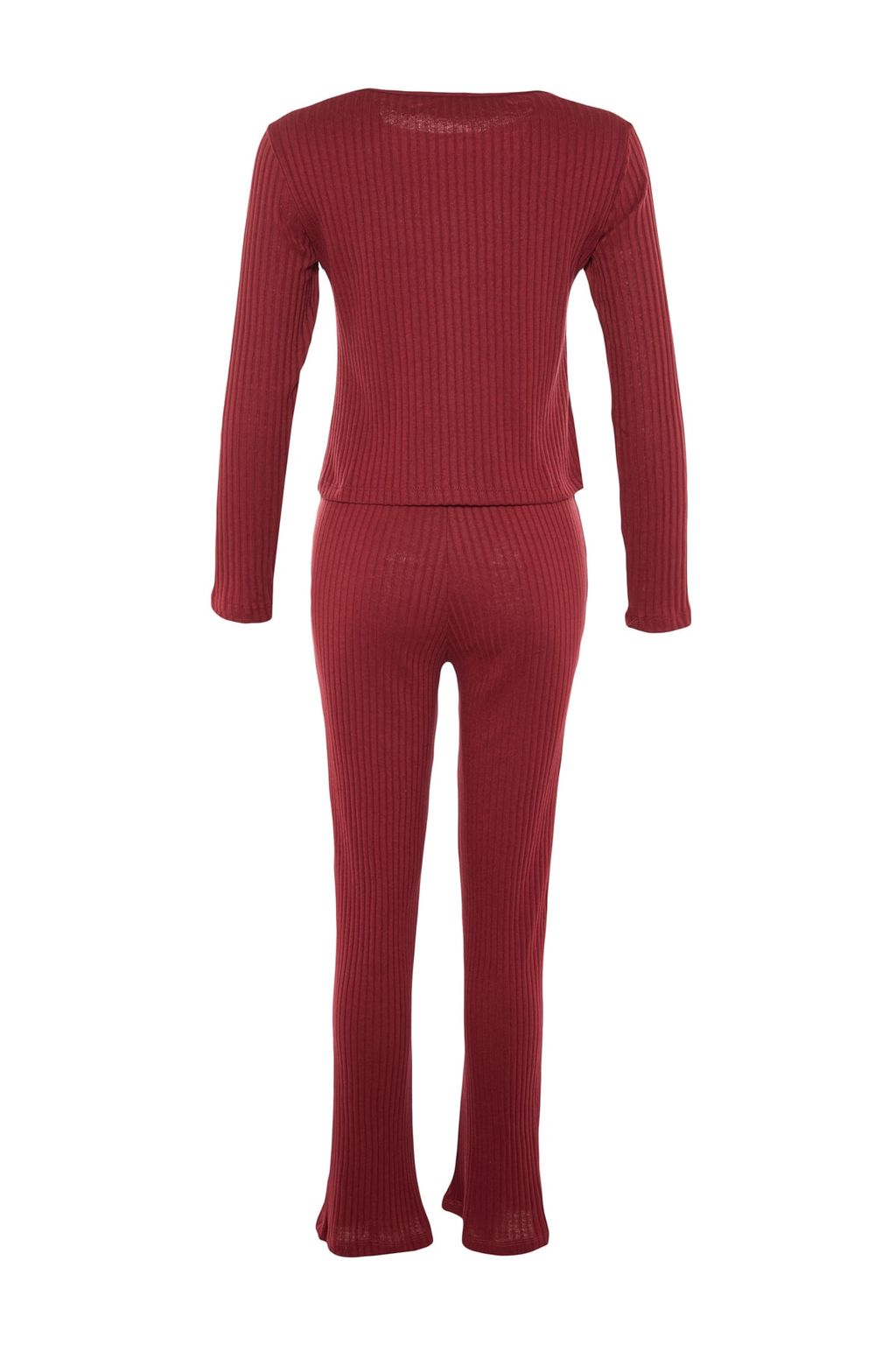 Bordo Slogan Lastik Detayl? Fitilli Orme Pijama Tak?m? THMAW21PT0269