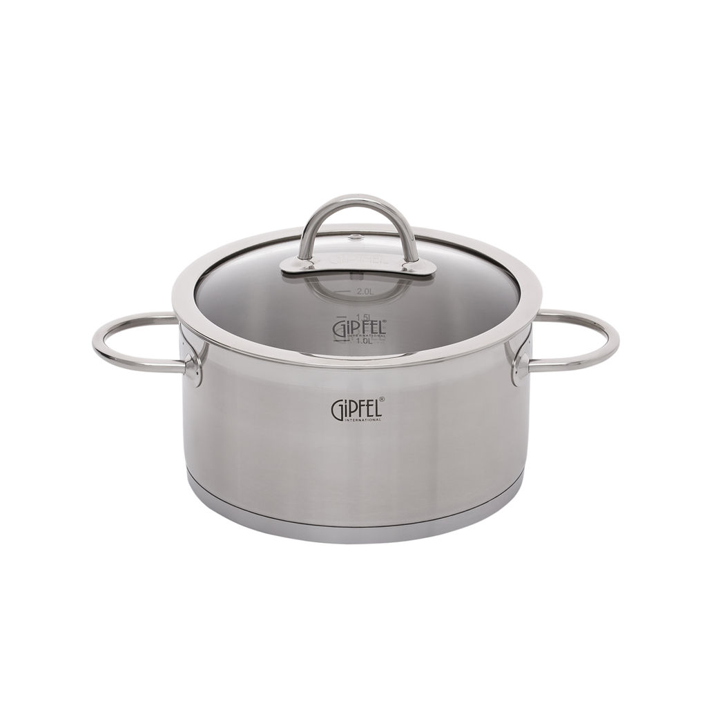 1503 GIPFEL Набор посуды SIGNO 7пр. (ковш 16х8см/1,7л, кастрюля 16х12см/2,4л с крышкой, кастрюля 20х10,5см/3,2л с крышкой, кастрюля 20x14см/4,4л с крышкой), с индукционным капсульным дном. Материал: н  фото 2