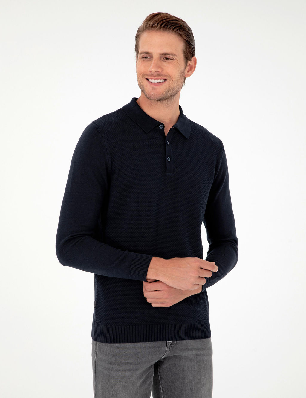 Lacivert Slim Fit D__meli Polo Yaka Triko Kazak