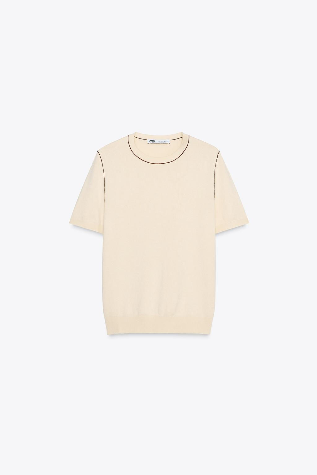 SHORT SLEEVE KNIT TOP WITH PIPING - Zara фото 29