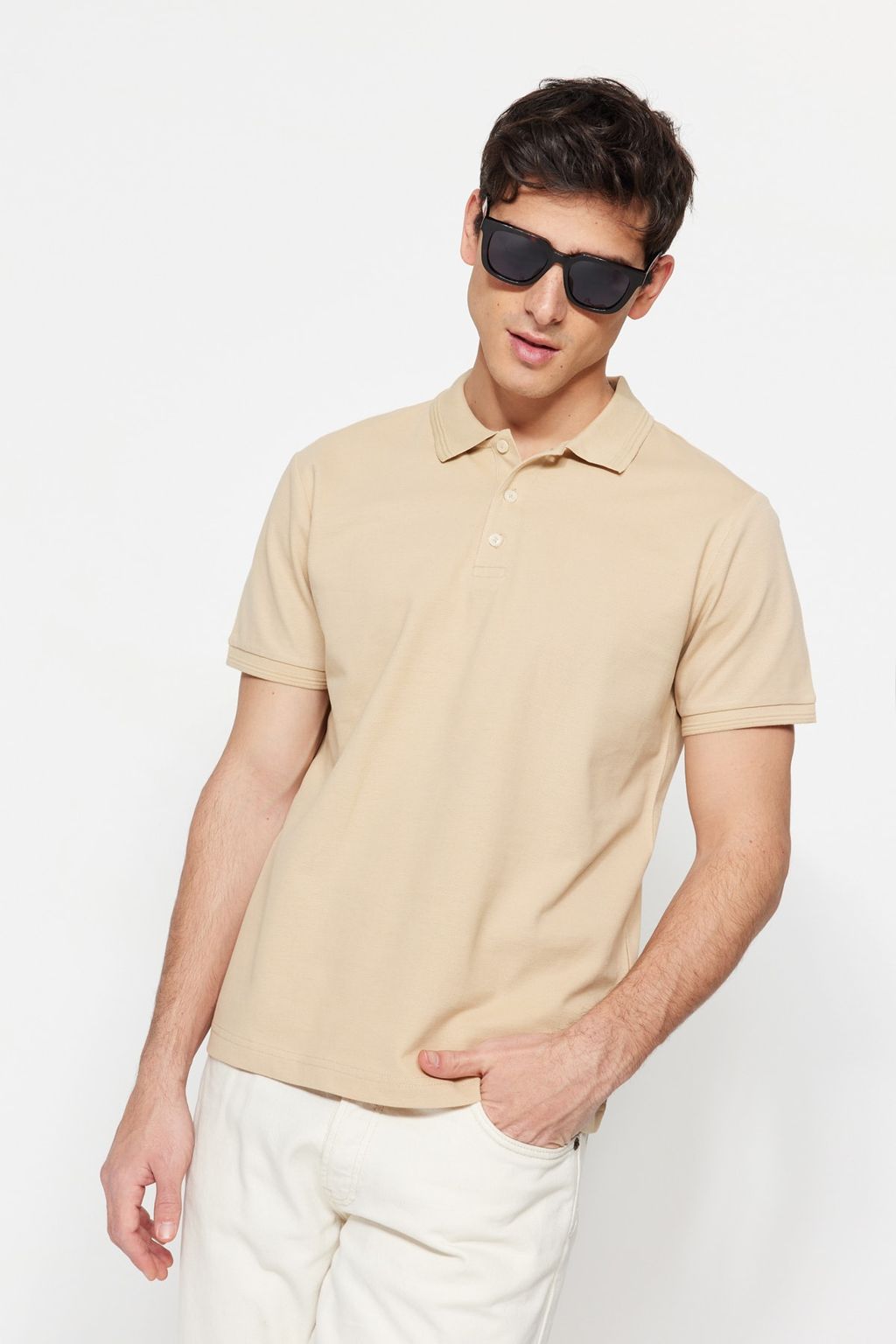 TRENDYOL MAN Beyaz Slim/Dar Kesim Yakas? Cizgili Basic %100 Pamuklu Polo Yaka T-shirt TMNSS20PO0009 - Trendyolmilla фото 59