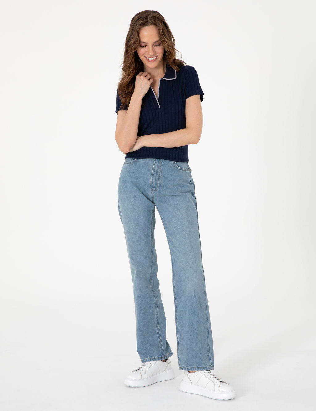 Lacivert Slim Fit Basic Ti__rt