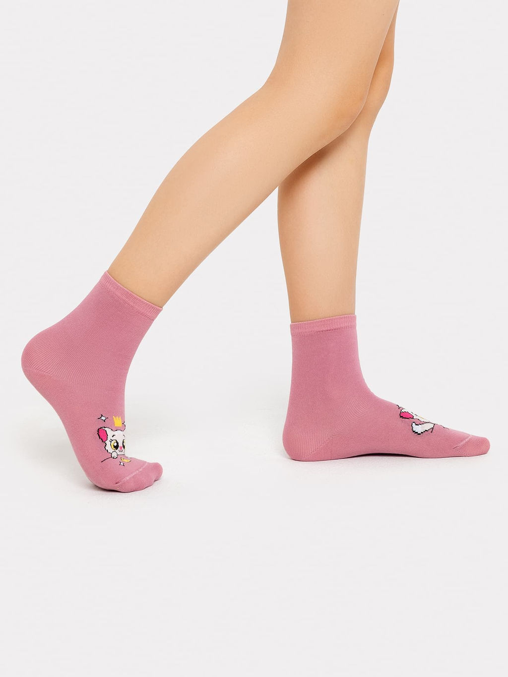 Цена за 5 пар! Носки детские фиолетовые с рисунком в виде котика - Mark formelle фото 2