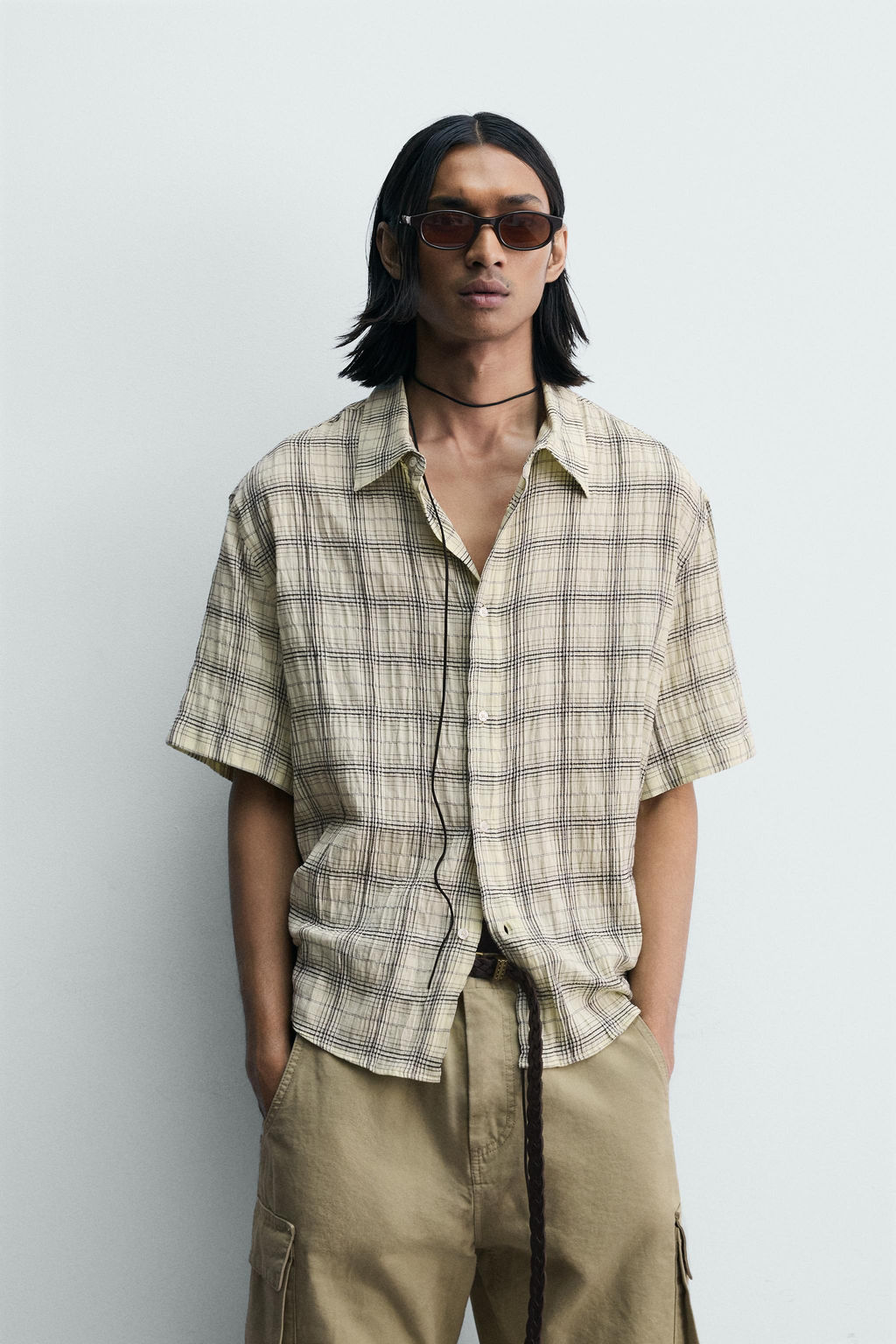 CAMISA RELAXED FIT JACQUARD CUADROS / Amarillo pastel - Zara фото 2