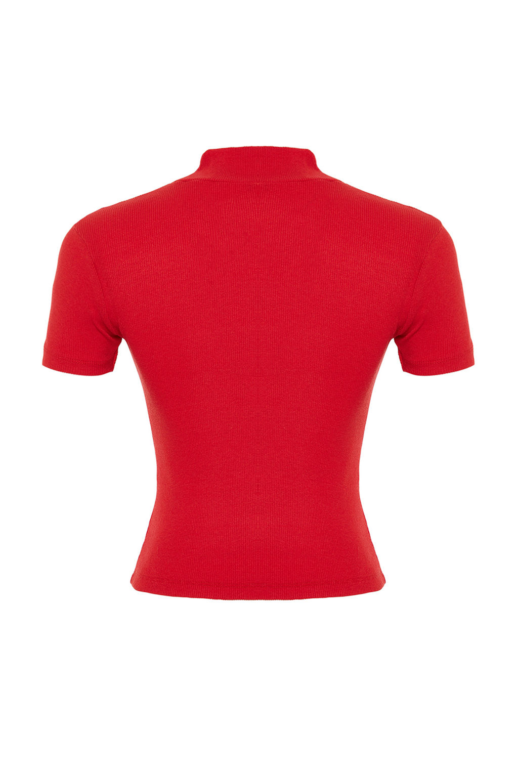 Trendyolmilla K?rm?z? Fitted/Vucuda Oturan Dik Yaka Crop Fitilli Esnek Orme Bluz TWOSS21BZ0780