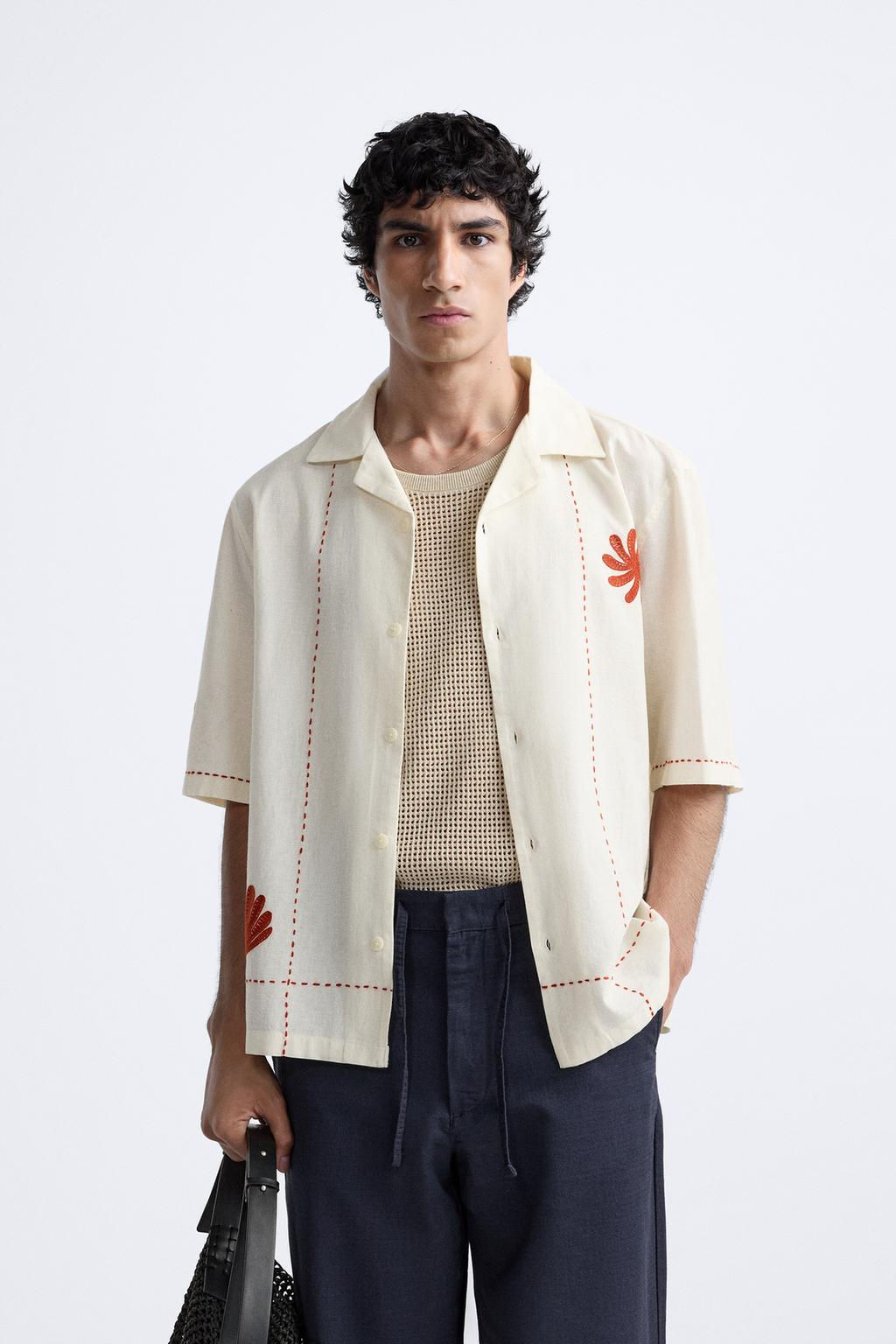 LINEN - COTTON EMBROIDERED SHIRT - Zara фото 2