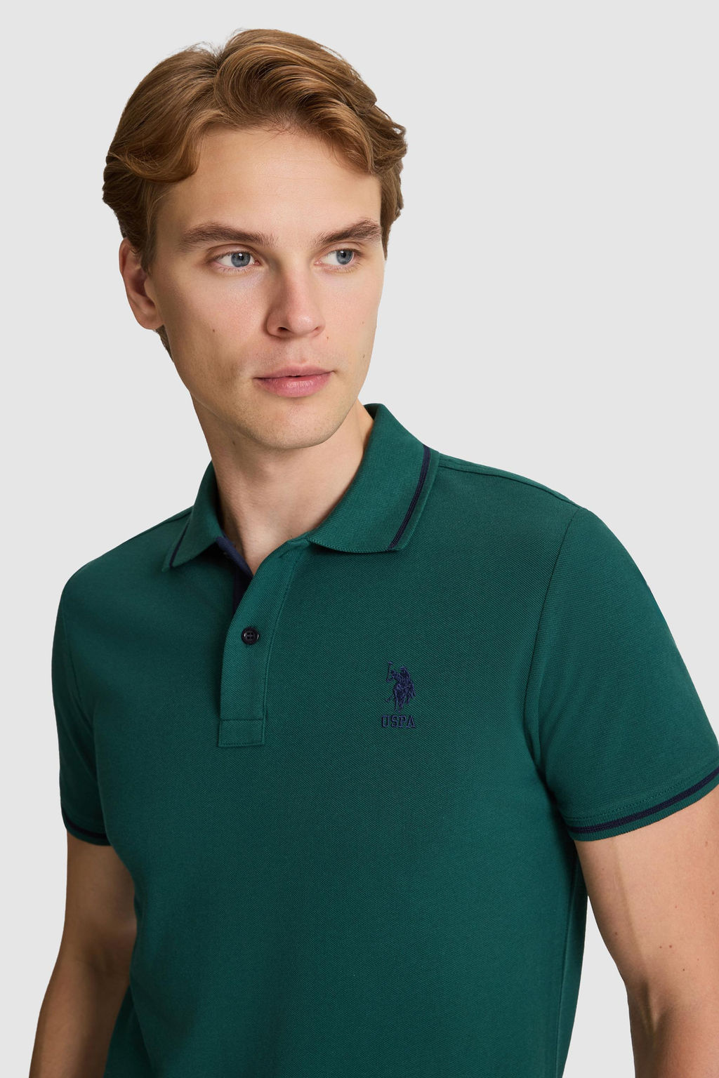 Erkek Koyu Ye_il Slim Fit Polo Yaka Basic Ti__rt