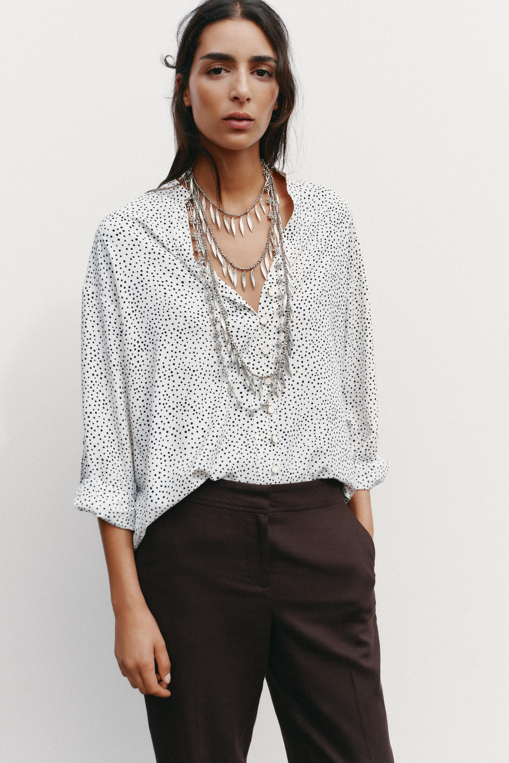 POLKA DOT ROLL-UP SLEEVE SHIRT - Zara фото 2