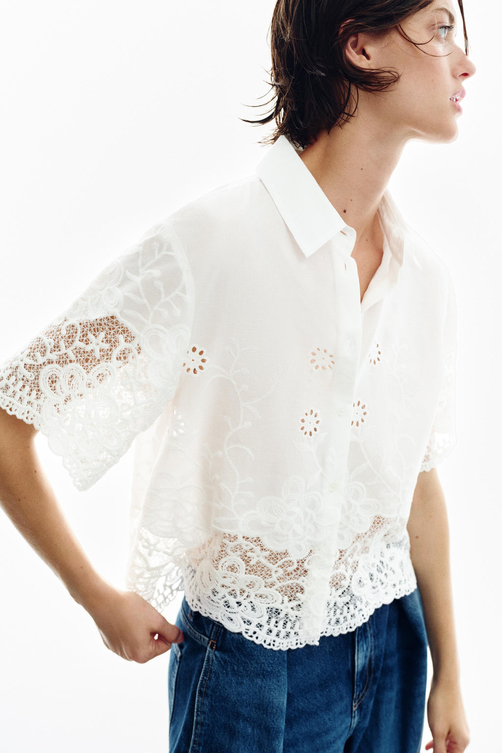 CAMISA BORDADOS PERFORADOS / Blanco - Zara фото 6