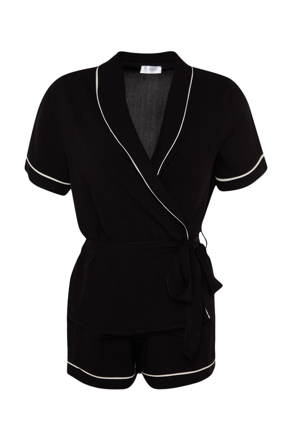 Trendyolmilla Siyah Kusakl? Biye Detayl? Viskon Sortlu Dokuma Pijama Tak?m? THMSS23PT00203  фото 18