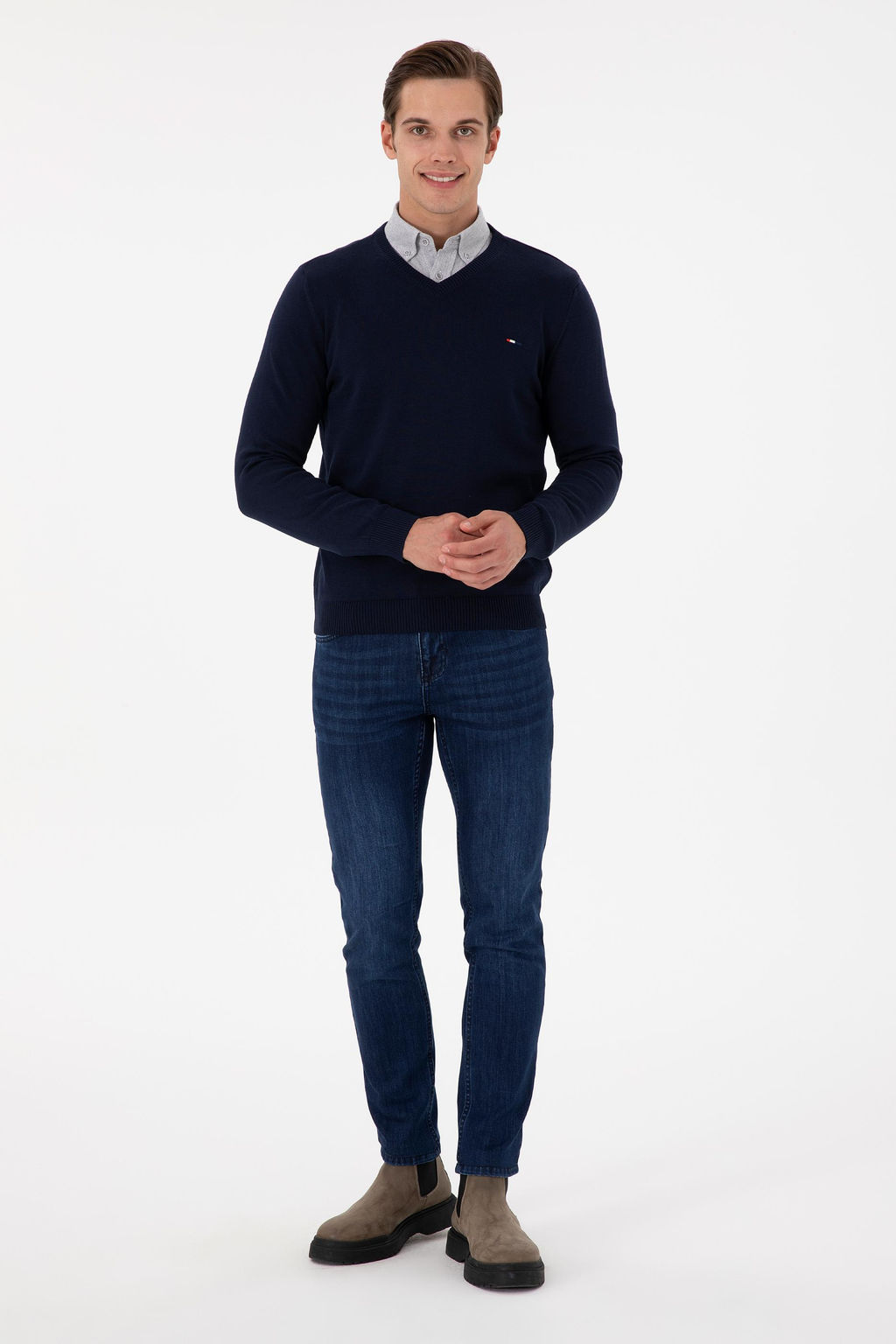 Erkek Slim Fit V Yaka Lacivert Basic Kazak - U.s. polo assn фото 4