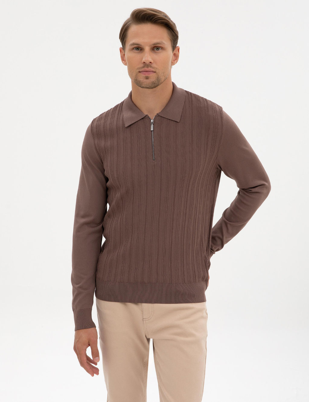 Vizon Regular Fit Bisiklet Yaka Fermuarl_ Triko Kazak - Pierre cardin фото 3