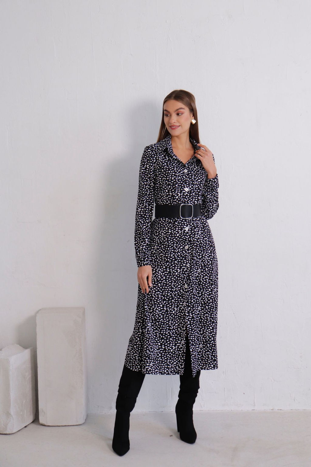 11614 Платье-рубашка удлинённое чёрно-белое - Martichelli фото 2