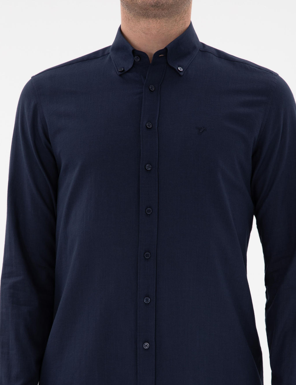Lacivert Regular Fit D__meli Yaka Pamuklu G_mlek