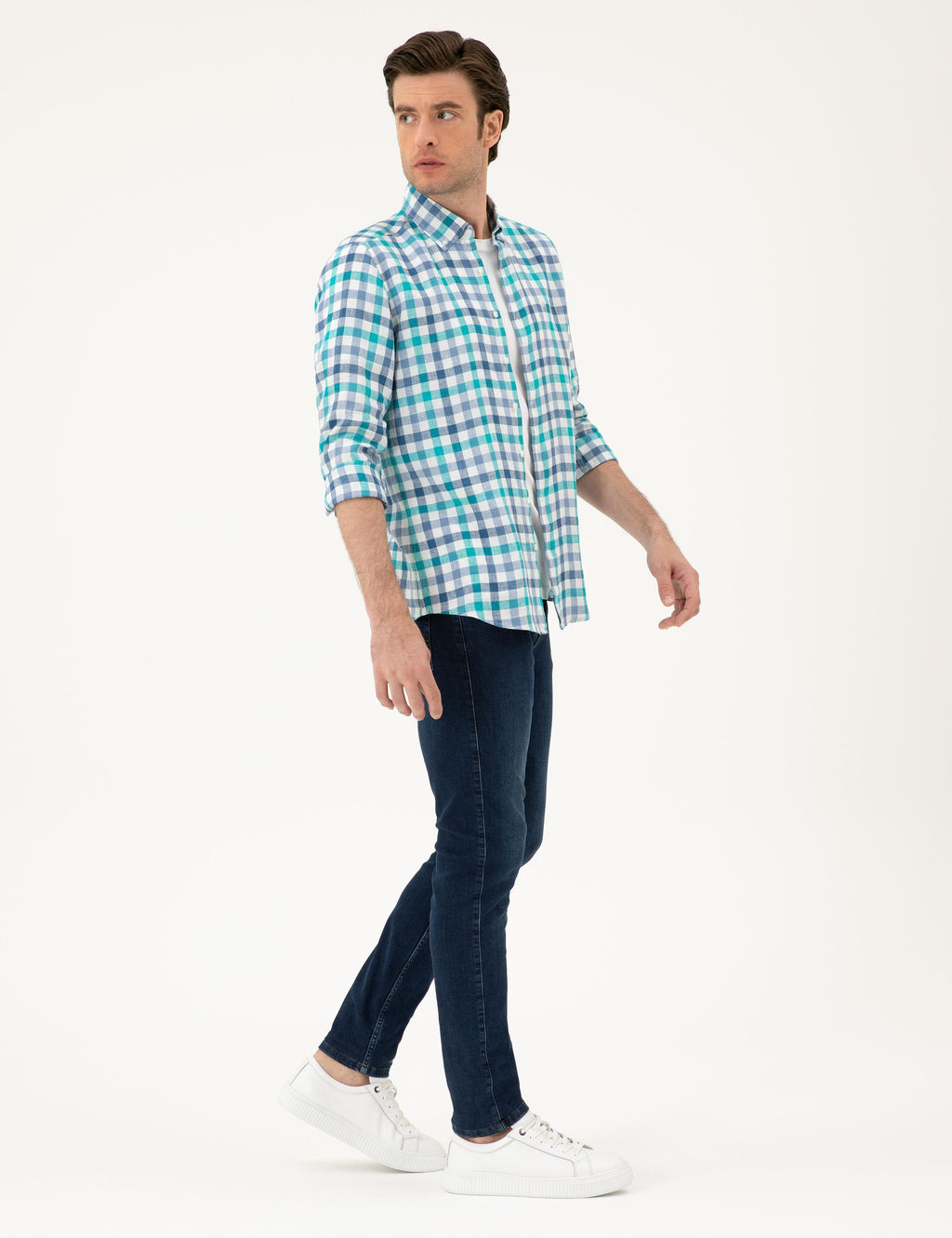Turkuaz Regular Fit %100 Keten G_mlek