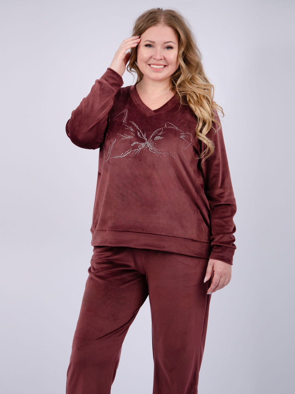 Костюм Велюр 5 тёмно-серый, велюр - Малина фото 43