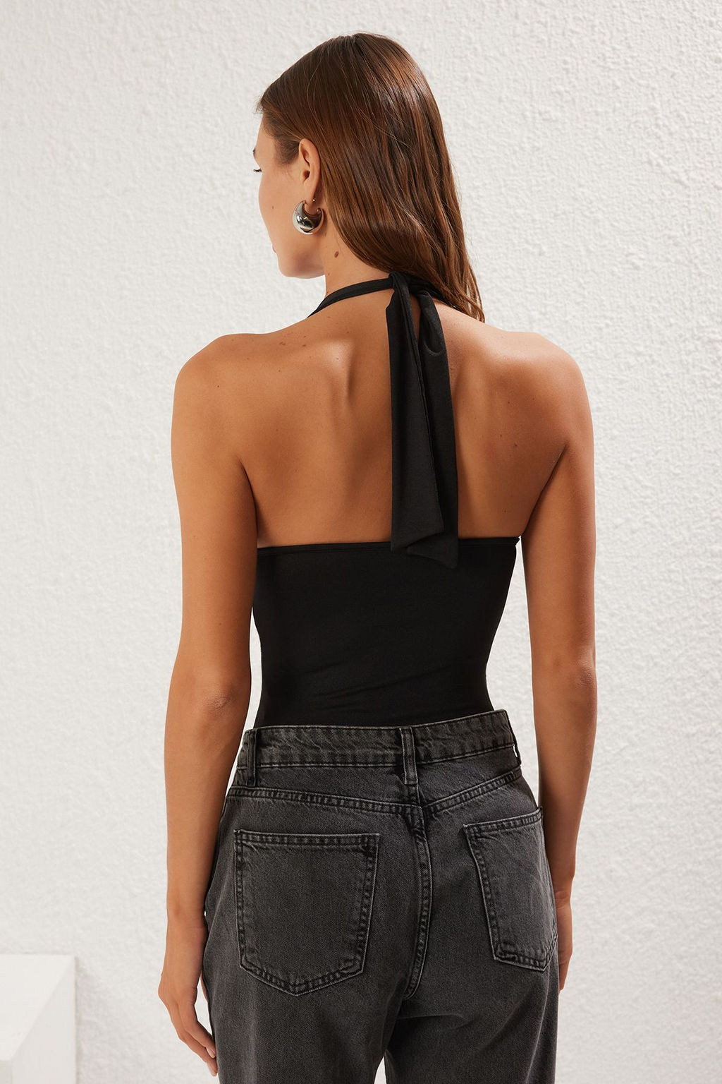 TRENDYOLMILLA Siyah Buzgulu Boyundan Baglamal? Fitted/Vucuda Oturan C?tc?tl? Esnek Orme Body TWOSS25BD00006  фото 10