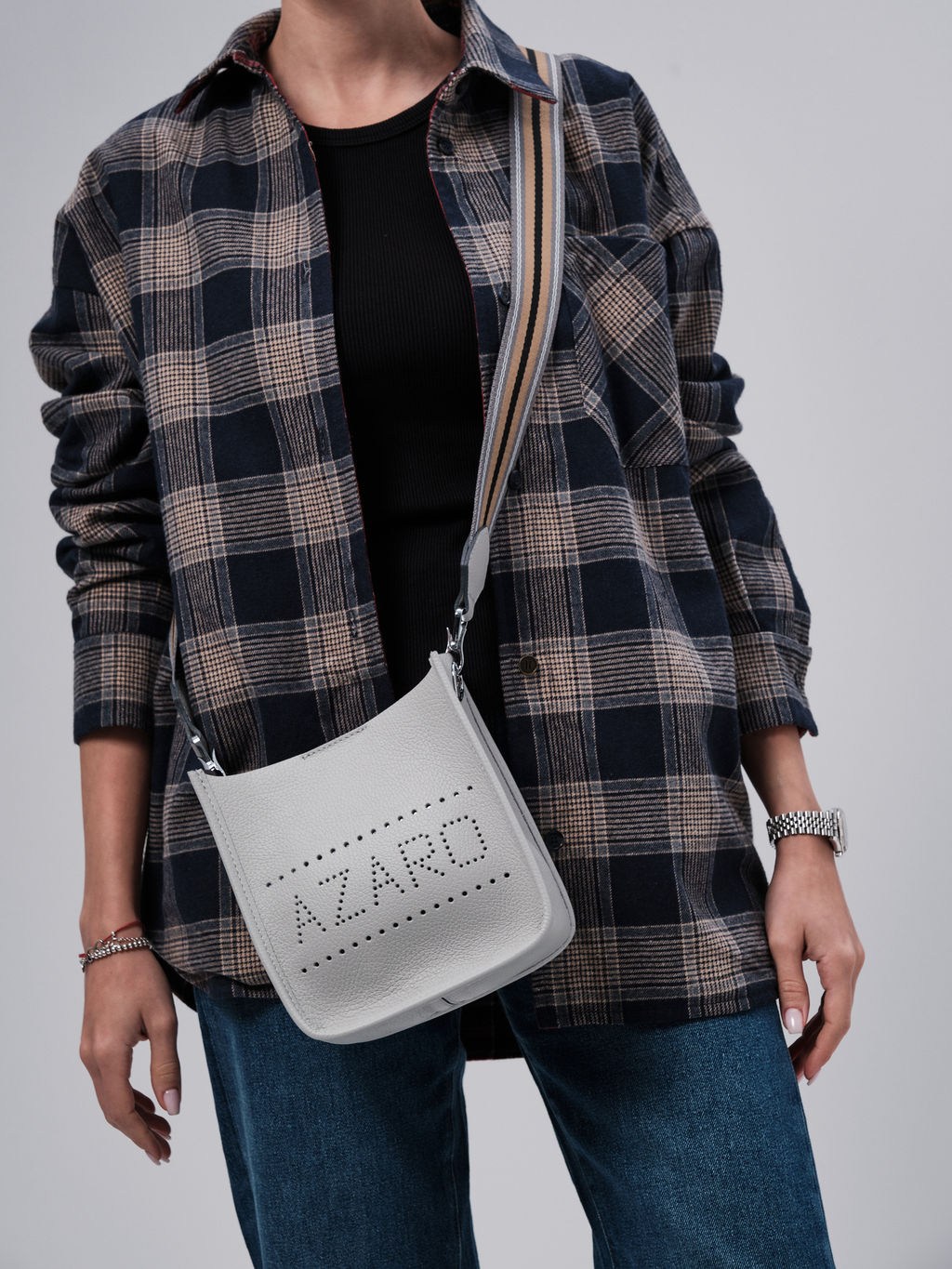 Сумка кожаная на плечо Azaro 30996 серый гранит