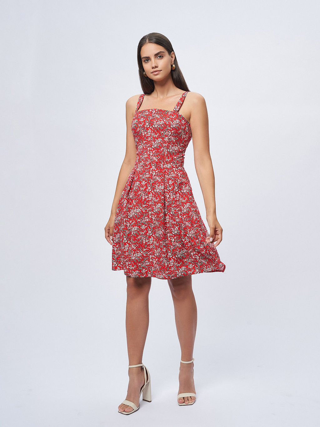 Платье красное с цветочным принтом на бретелях - 1001dress фото 2