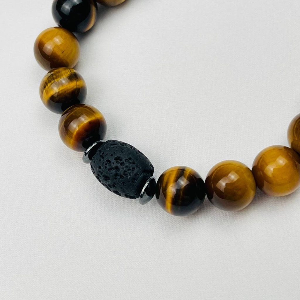 Браслет регулируемый из Тигрового глаза и Лавы от 19 см