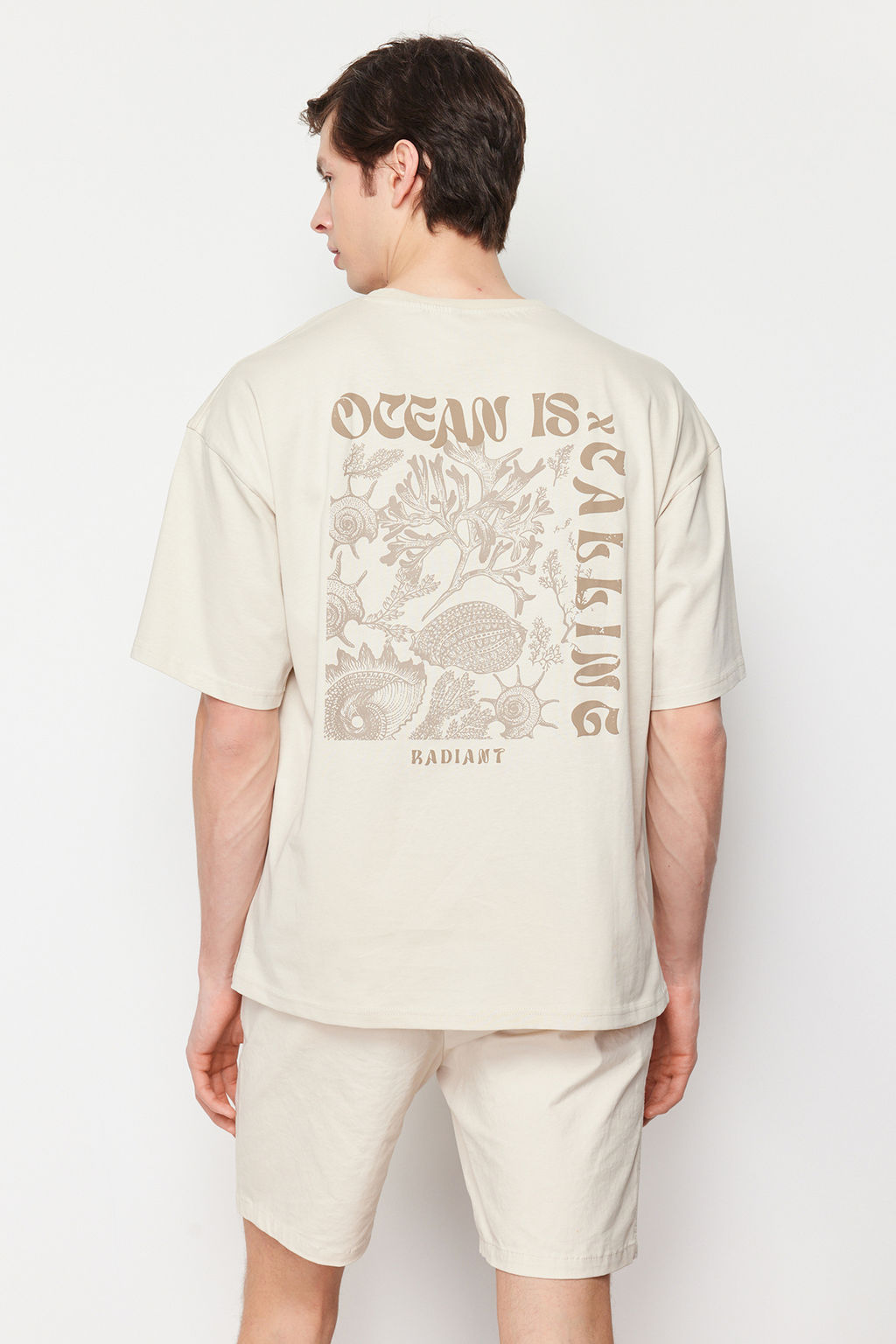 TRENDYOL MAN Lacivert Oversize/Genis Kesim S?rt Kabar?k Yaz? Bask?l? %100 Pamuklu T-shirt TMNSS24TS00052 - Trendyolmilla фото 2