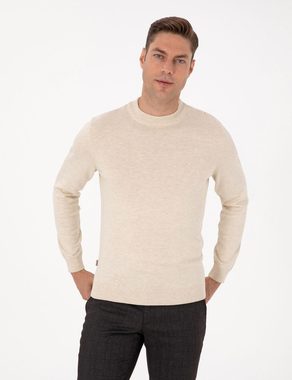 Krem Melanj Slim Fit _eyrek Yaka Basic Triko Kazak - Pierre cardin фото 3