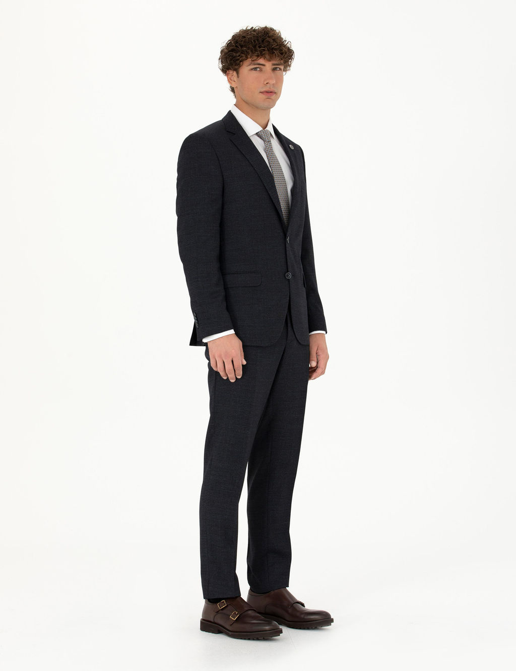 Lacivert Ex. Slim Fit Y_n Kar___ml_ Tak_m Elbise