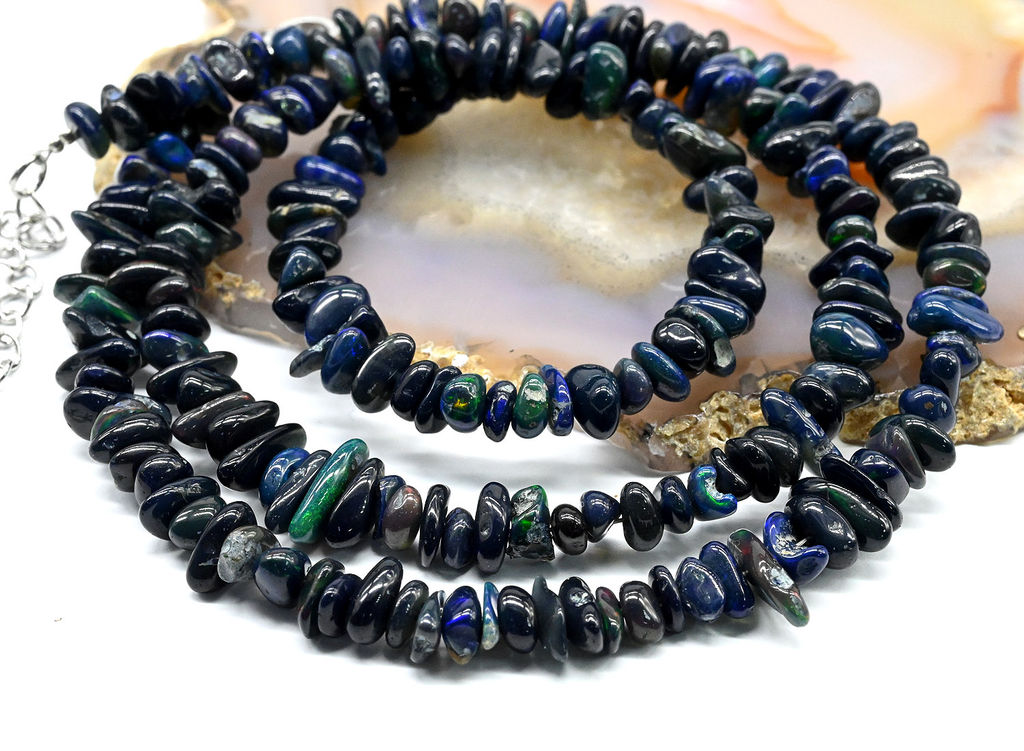 Бусы из Опала черного, 49см, 10,3г