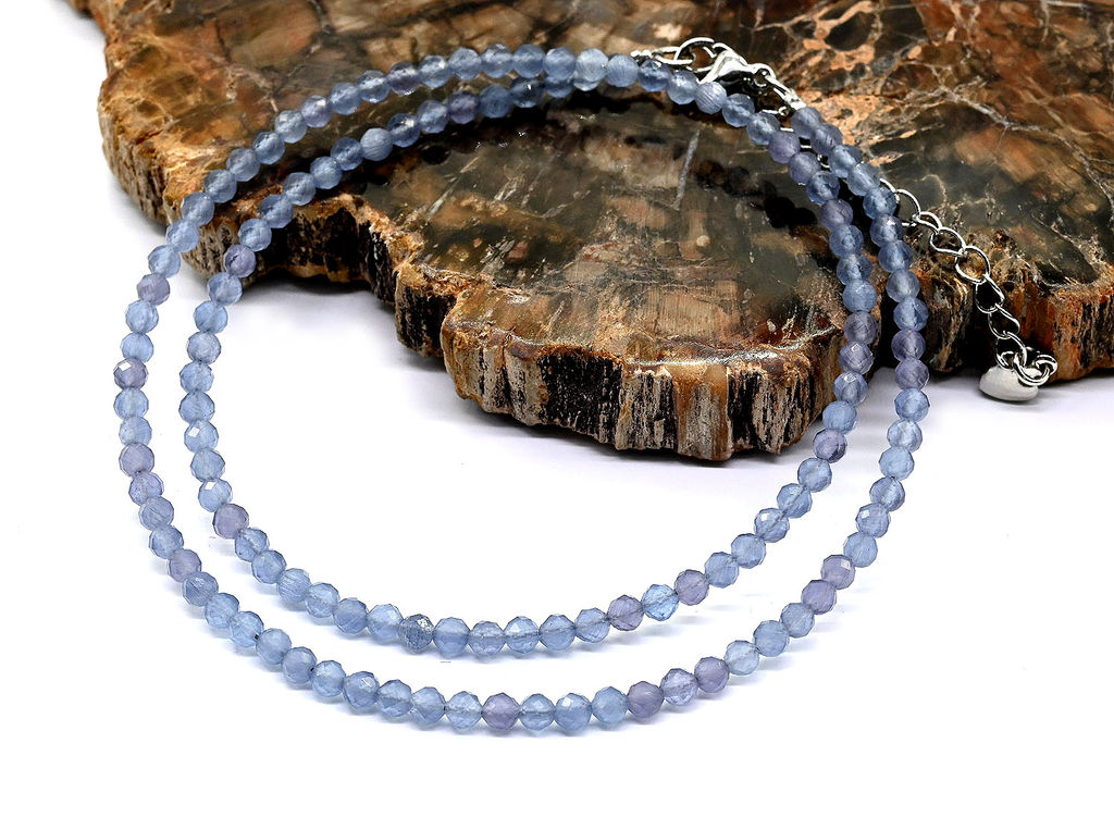 Чокер из улексита с эффектом кошачьего глаза шарик гр.3мм цвет сизый, 40см