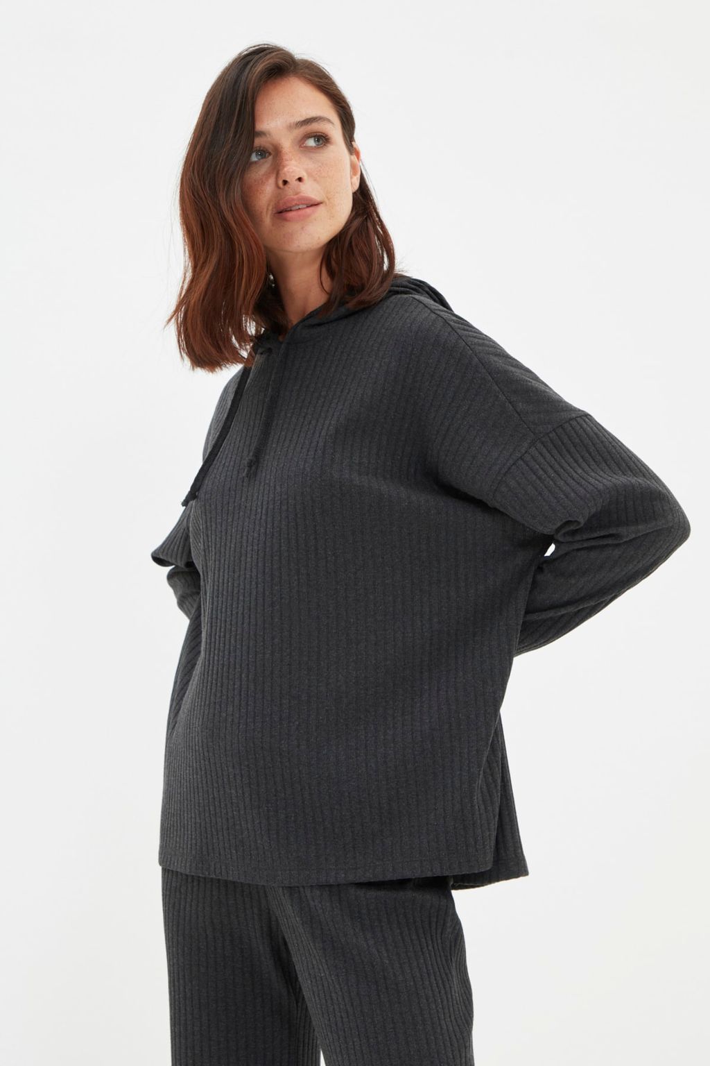 Trendyolmilla Lacivert Kapusonlu Fitilli Orme Pijama Tak?m? THMAW22AU0334  фото 2