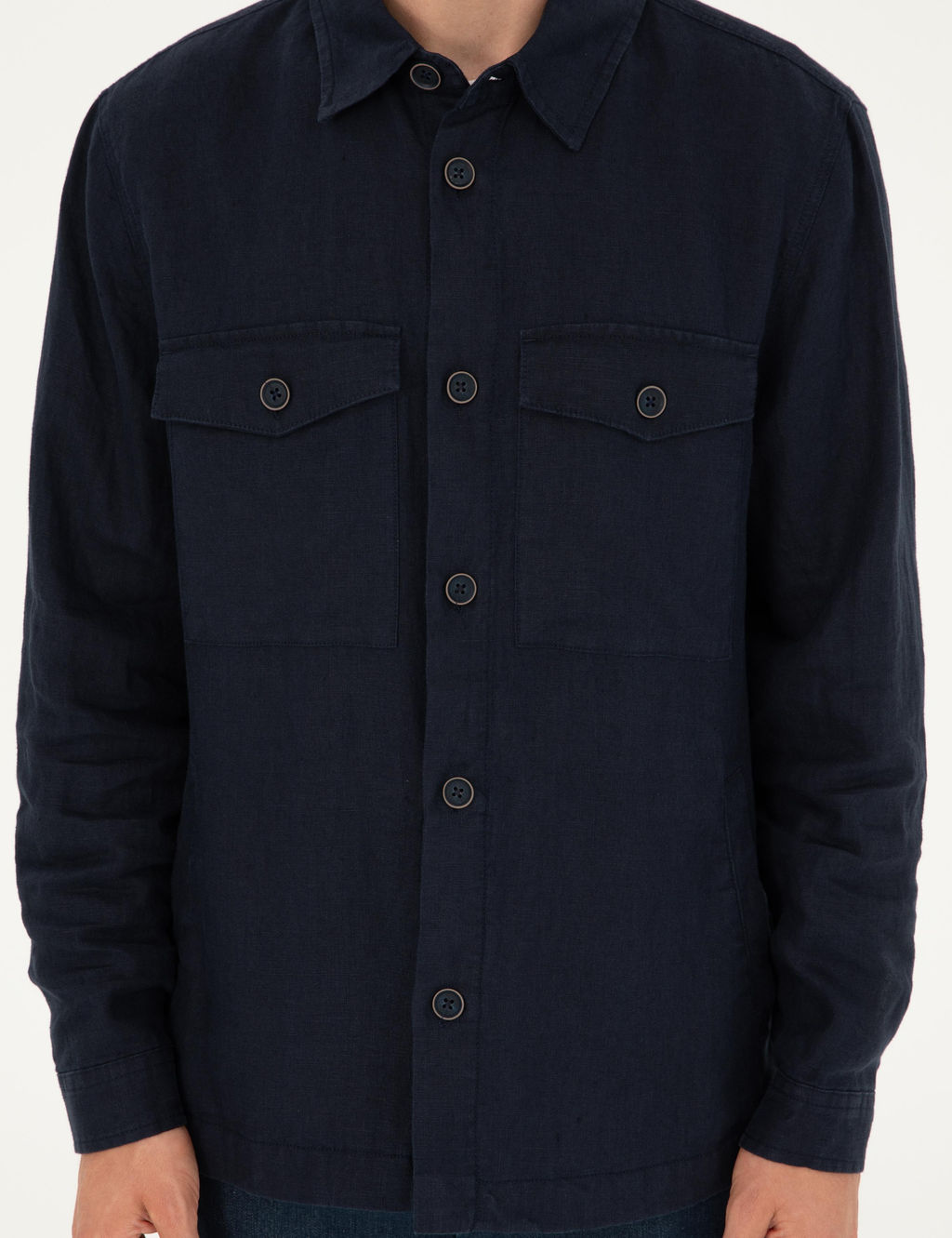 Lacivert Regular Fit %100 Keten G_mlek Ceket